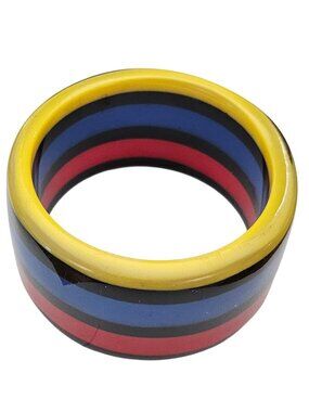 Red Blue Yellow Striped Lucite Bangle Vintage Bracelet J959